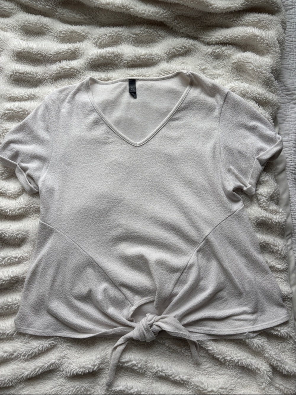 Alya Light Beige V-Neck Knot-Front Top